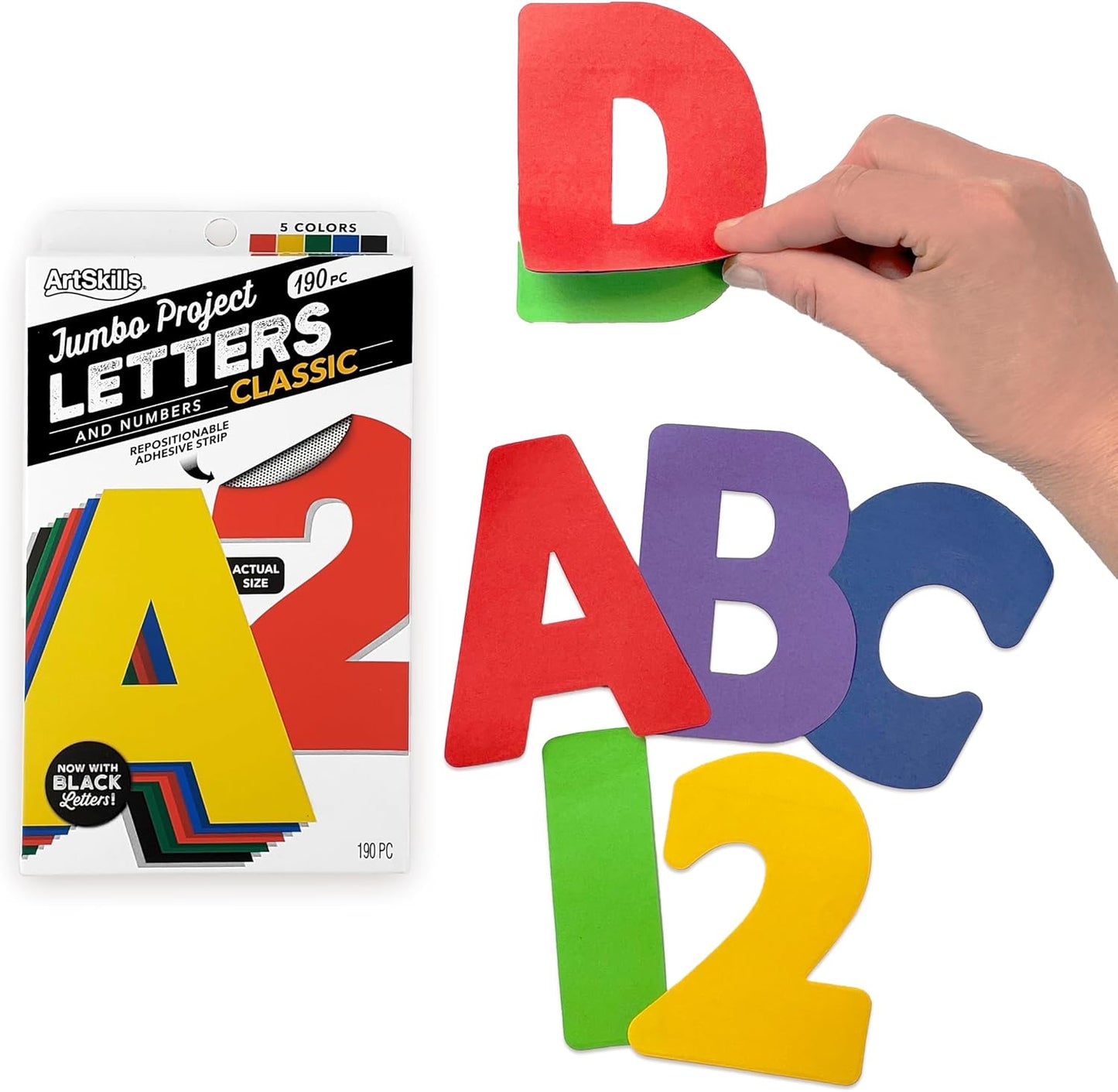 ArtSkills Poster Letters 4” Paper Letters for Poster Board Projects, Classroom Bulletin Boards, Sign Making Supplies,Classic Primary, 190 Pieces