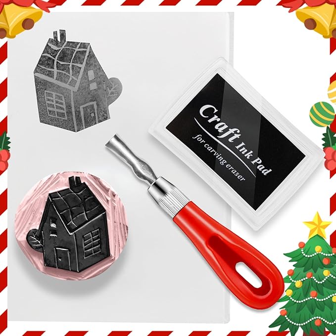 WAYCOM Rubber Stamp Making Kit: Linoleum Cutter Set Hobby Knife Pencil for DIY Stamp Carving Craft Hobby Kits Birthday Gift for Adults/Women/Men/Boys/Girls