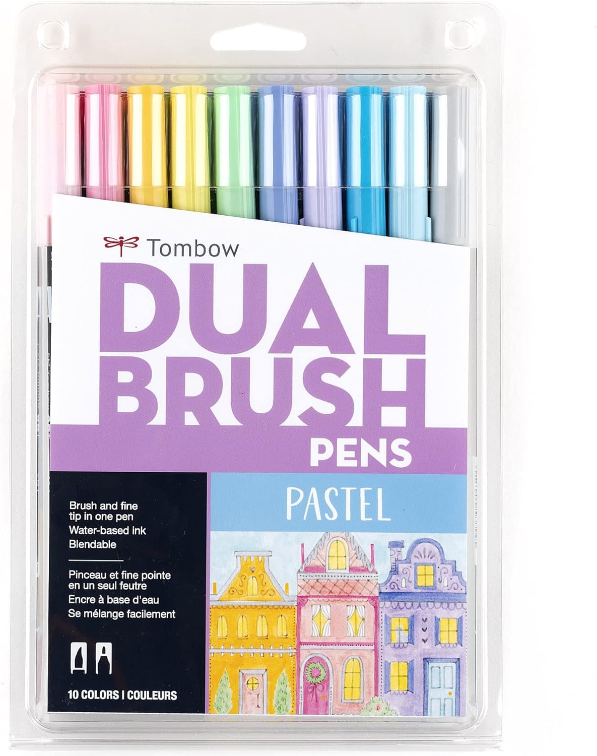 Tombow 56187 Dual Brush Pen Art Markers, Pastel, 10-Pack. Blendable, Brush and Fine Tip Markers