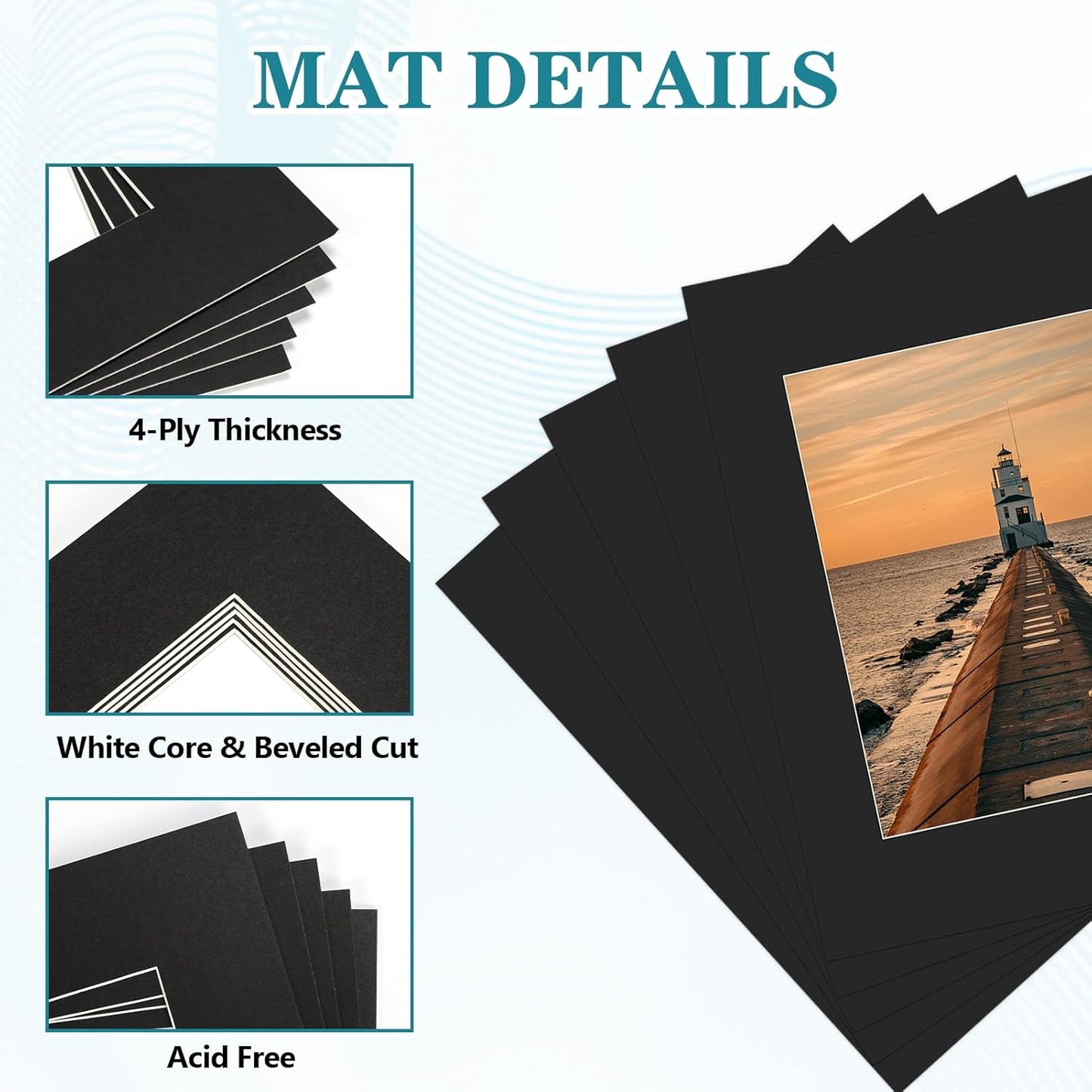 ZBEIVAN 11x14 Black Picture Mats with Core Bevel Cut Frame Mattes for 8x10 Pictures - Pack of 5