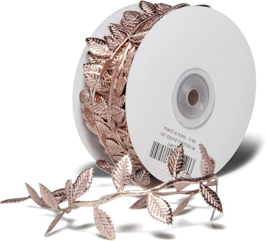 BASOKAN Rose Gold Leaves Ribbon for Wedding Party Home Decorations - 20 Yards - Leaf Trim Rope for Garland and DIY Crafts