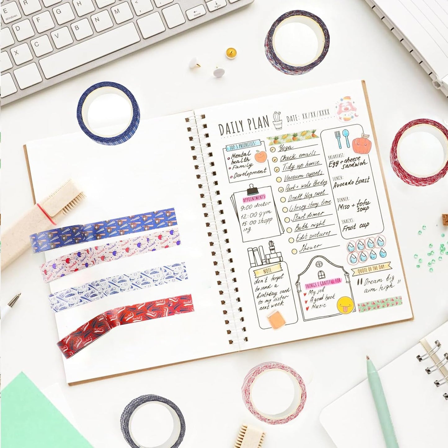 12 Rolls Baseball Washi Tape, Sport Masking Tape, Stadium Decorative Tapes for Scrapbook Journals Envelope DIY Craft Birthday Thanksgiving Christmas Party Gift Wrapping Supplies 16.4FT