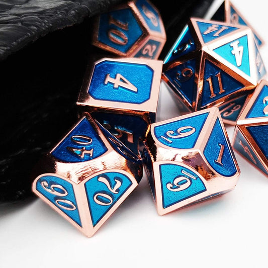 Haxtec Metal DND Dice Set Heavy D&D Dice for Dungeons and Dragons Pathfinder Roleplaying Table Games-Enamel Dice Copper Blue