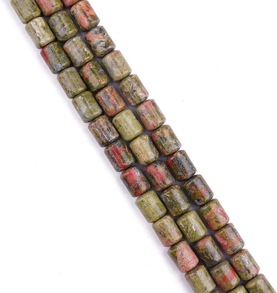 Natural Unakite Cylinder Stone Loose Semi Gemstone Beads for Jewelry Making 10mmx14mm 38cm