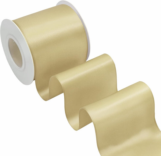 Champagne Gold Satin Ribbon 3 Inch X 15 Yards Solid Color Double Faced Ribbons Perfect for Crafts Wedding Decor Bow Making Arts Sewing and More