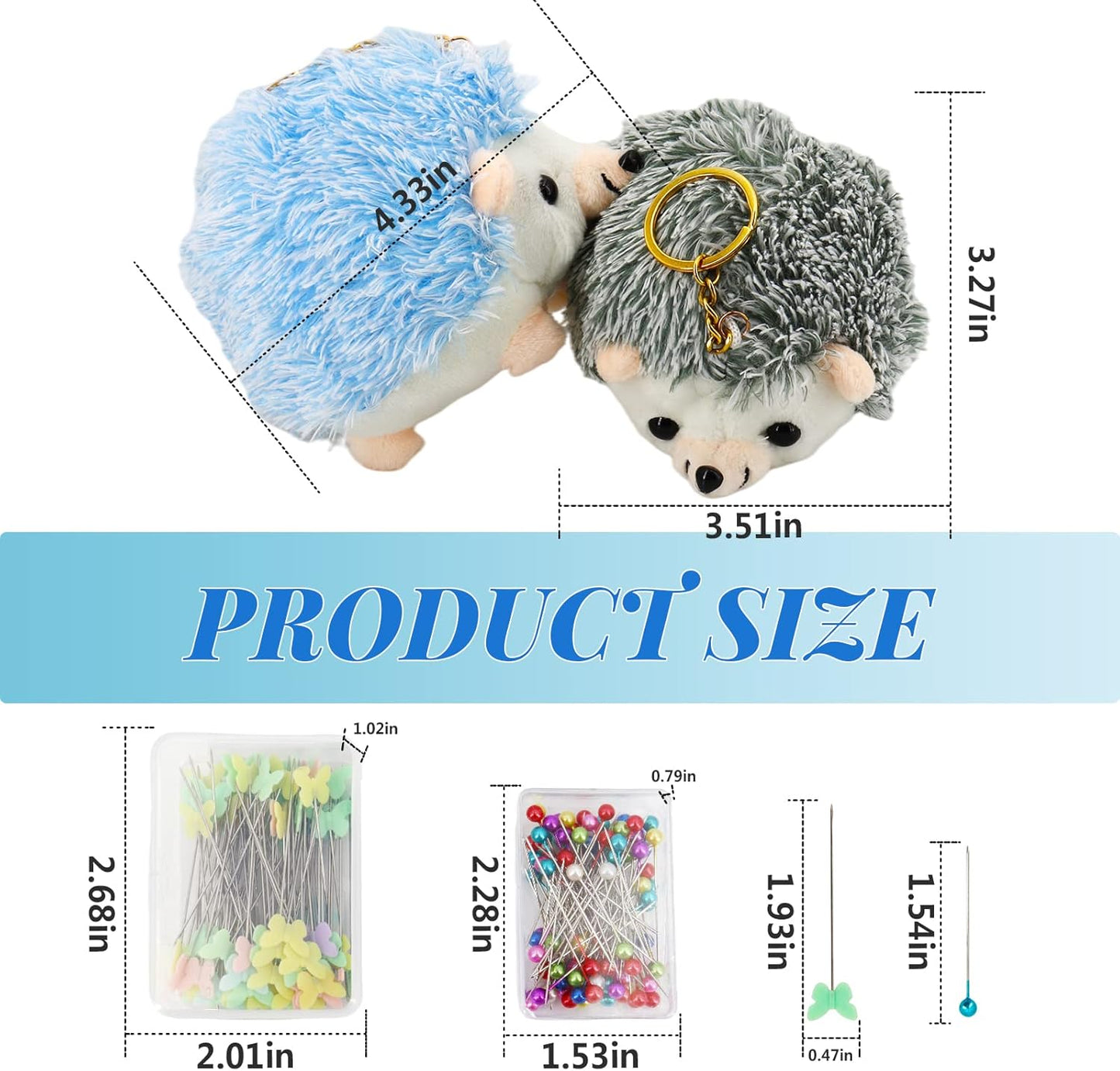2 Hedgehog Sewing Pincushion with 200 Pieces Sewing Pins Set for Sewing DIY Projects