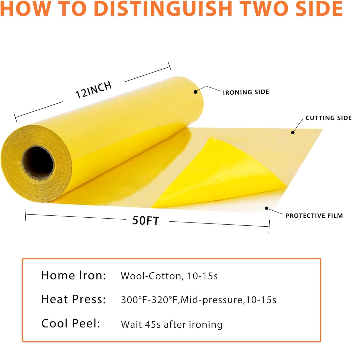 RENLITONG Yellow Iron on Vinyl 12Inch by 50ft Roll HTV Heat Transfer Vinyl for T-Shirt HTV Rolls for All Cutter Machine - Easy to Cut & Weed for Heat Transfer Design