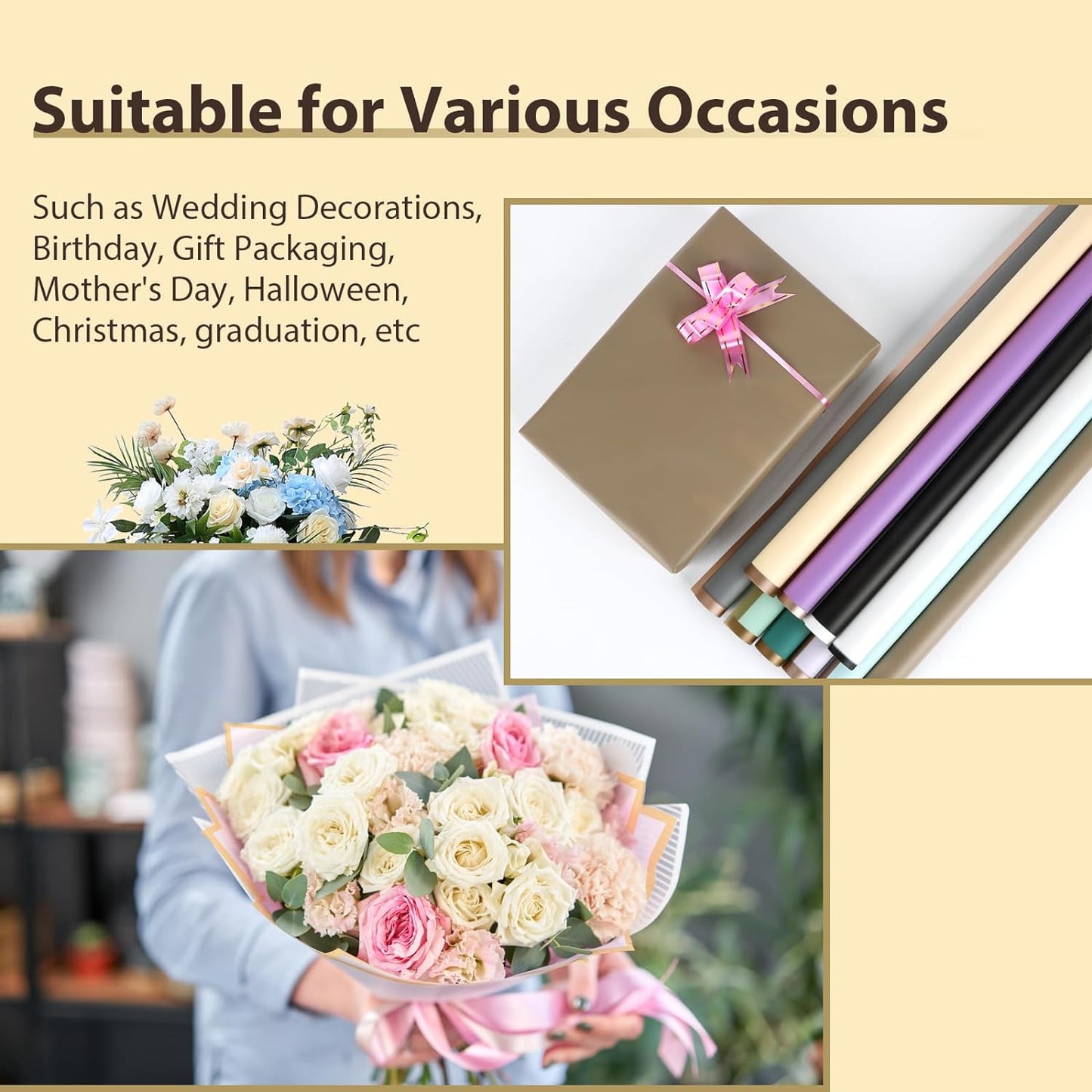 FUHITIM 20 Sheets Flower Wrapping Paper - Waterproof Floral Bouquet Packaging Paper for DIY Crafts，Florist Supplies Packaging Paper for Wedding Birthday Gift (Light Purple)