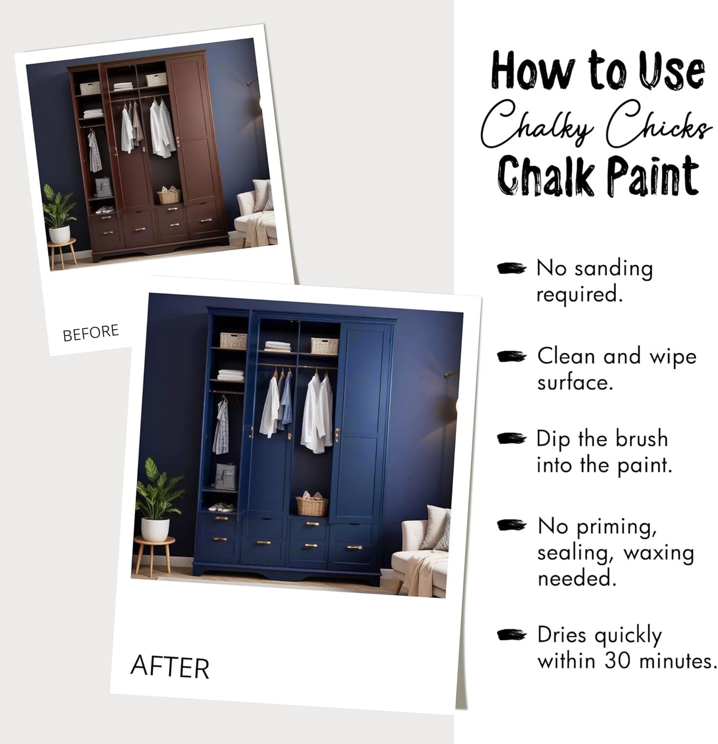 Chalky Chicks All-in-One Chalk Paint for Furniture or Cabinet - 32 Fl Oz - Matte Finish DC Blue Navy Blue for Metal, Wood Furniture Paint - No Sanding All-in-One for Home Decor & Crafts, USA Made