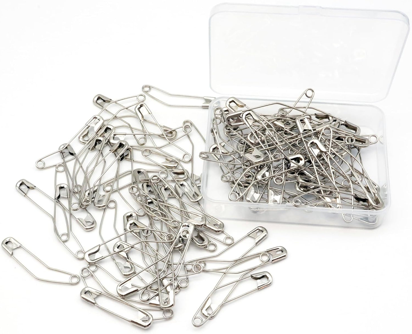 vrupin 100pcs Stainless Steel Curved Safety Pins for Quilting, Safety Pins Bulk Metal Silver Sewing Pins Clothing Clips Tool Decorative Safety pins (2inch)