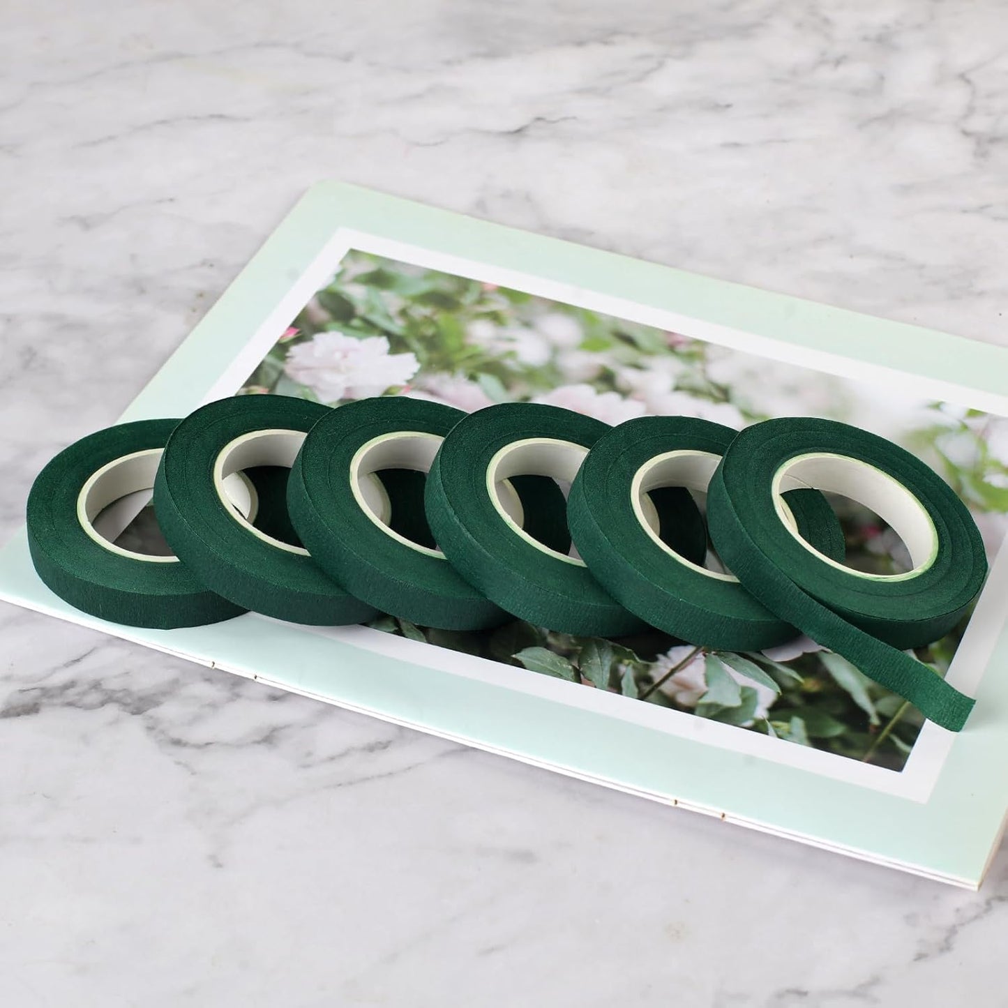 6 Roll Floral Tape 1/2inch Flower Tape Dark Green, Floral Tapes for Bouquet Stem Wrapping and Floral Crafts, Wedding Bouquet