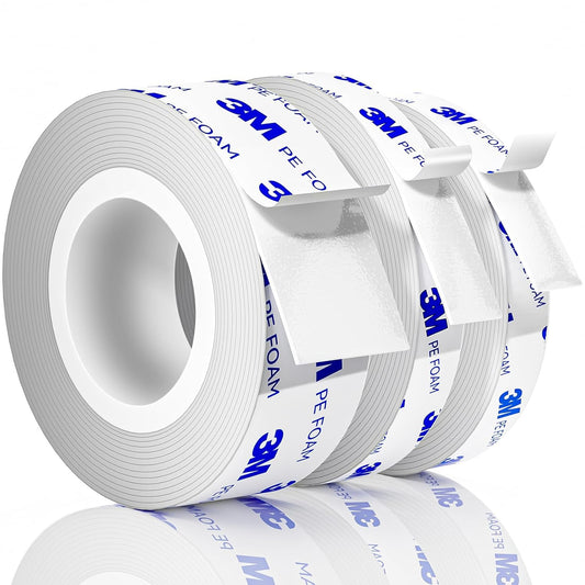 Strongest Double Sided Tape,Waterproof Heavy Duty Mounting Tape Made of 3M PE, Length 29.5 Ft (Width 1.18in & 0.59in), White Strong Adhesive Foam Tape for Walls Decor Picture Strips
