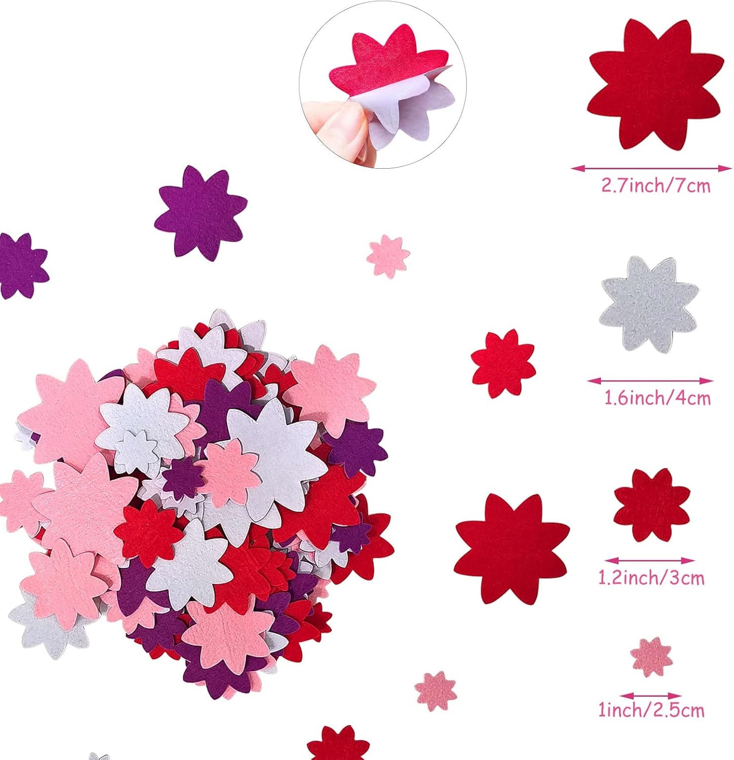 Flower Stickers, Felt Stickers for Kids, Felt Flowers for Crafts, Craft Supplies for Scrapbooking 120pcs 1" to 3" Size