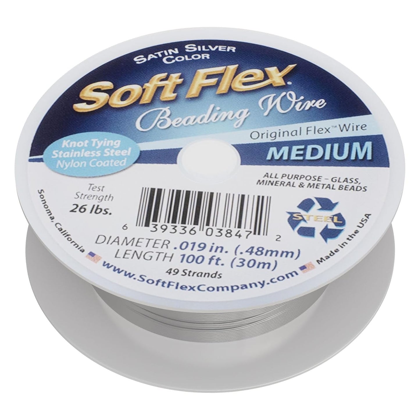 Soft Flex 49 Strand Beading Wire - Medium 0.19 Diameter - 100 Feet Nylon Design Wire