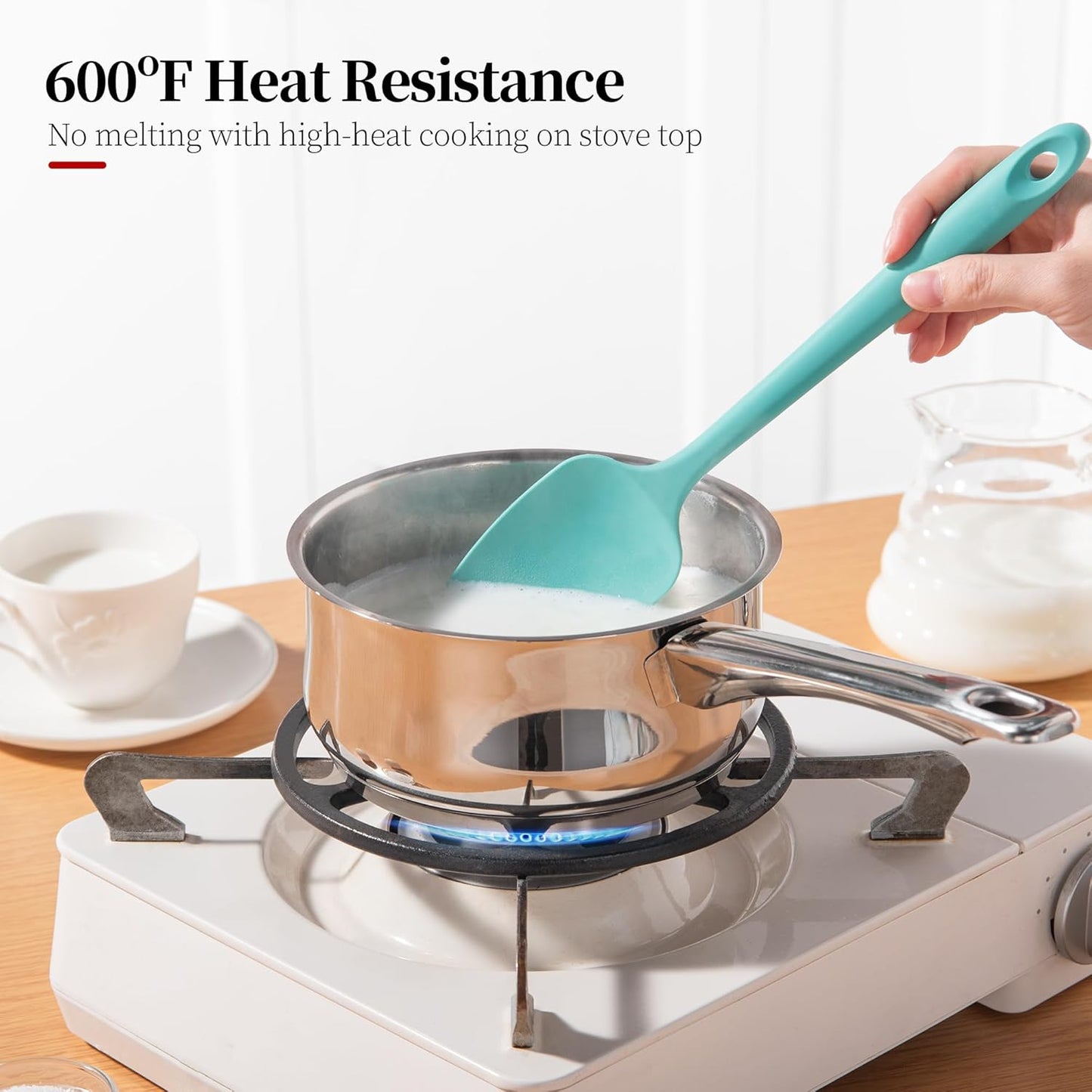 Heat Resistant Silicone Spatula Set of 3, Luxiwise 600ºF High Temp Baking Scraper Cooking Utensils Non-Stick BPA-Free for Seamless Mixing, Folding, Scraping with Rubber Kitchen Essentials (Aqua Sky)