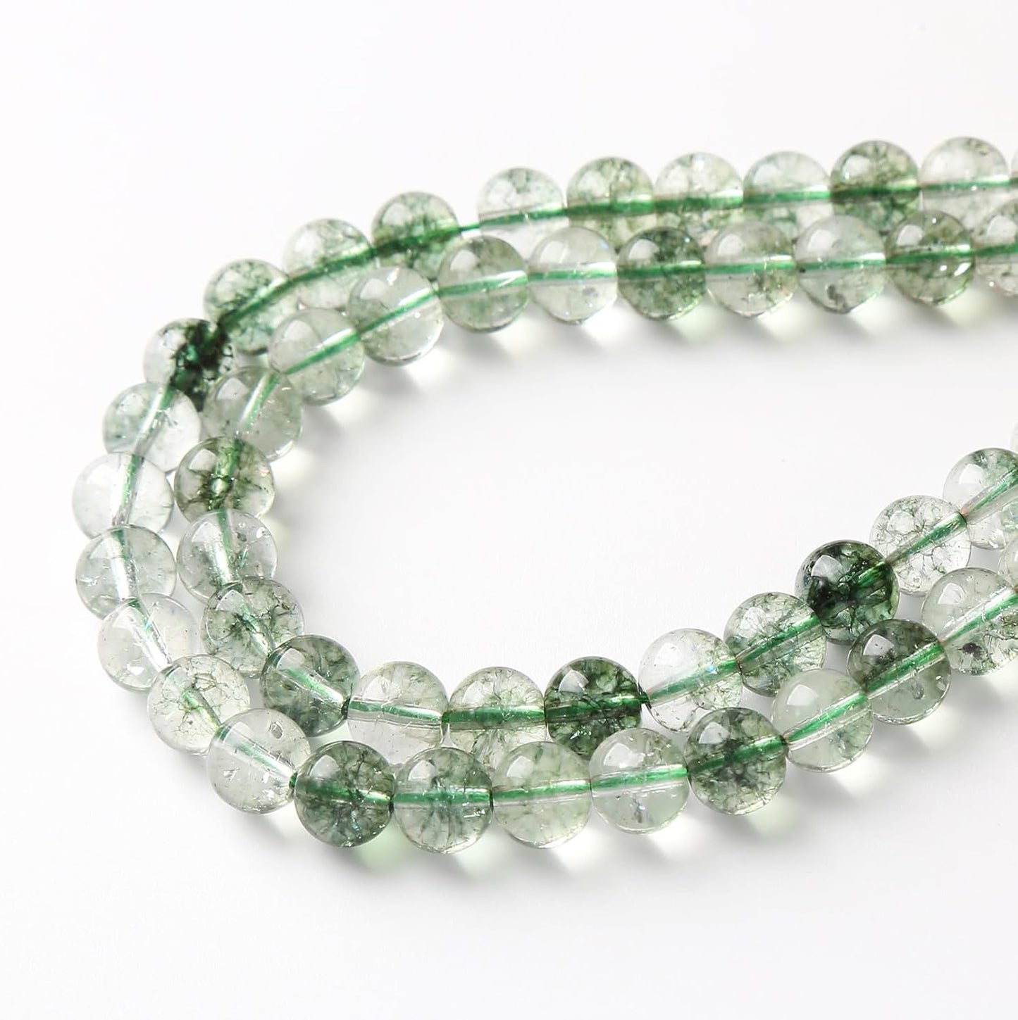 36PCS 10MM Green Crackle Phantom Ghost Crystal Beads for Jewelry Making DIY Bracelet Necklace Accessories 15" Energy Healing Power Stone Beads