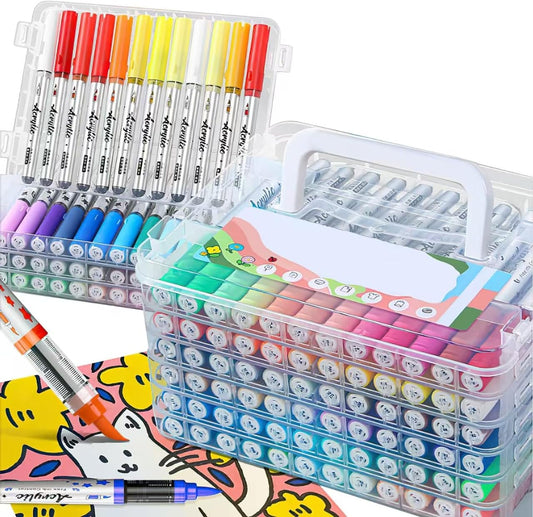 Woomer Acrylic Paint Markers Brush Tip 72 Colors, Water-Based No-Bleed Markers with Automatic Ink Control System, Waterproof Acrylic Paint Pens for Rock, Egg, Wood, Fabric, Glass, DIY Crafts
