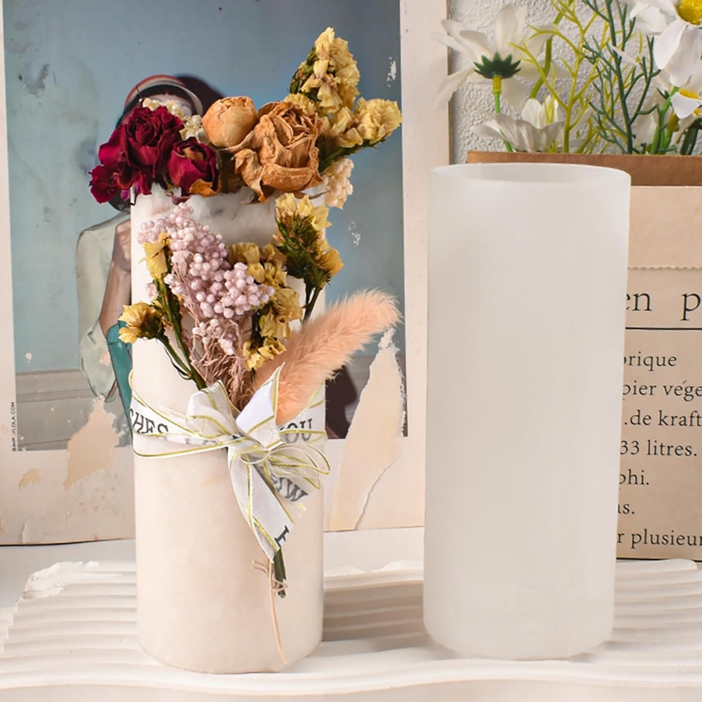 2 Pack 6 Inch Cylinder Candle Mold Pillar Candle Molds Taper - Resin Casting Silicone Molds for Home Decor & Candle Making Wave Spiral Mold