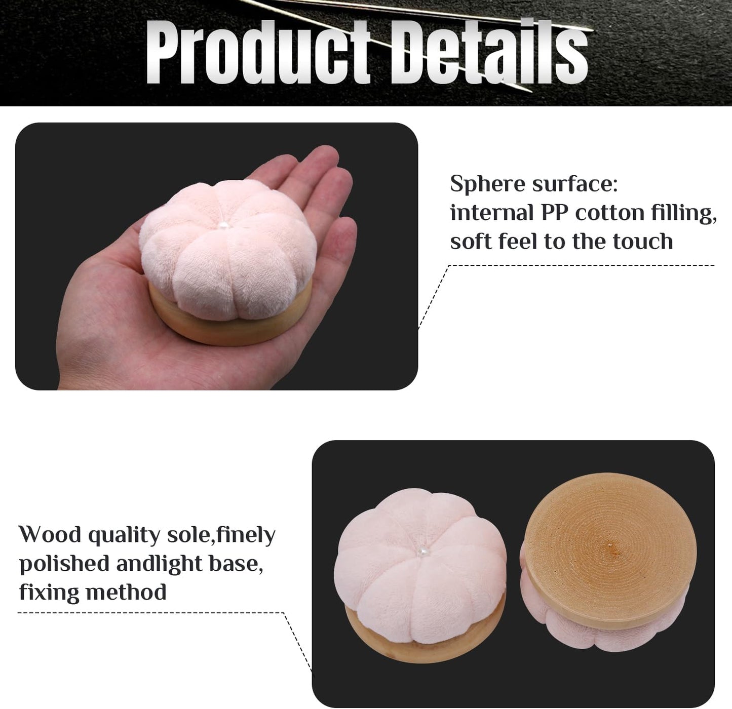 Uxney Pin Cushion,Wooden Sewing Pin Cushion Pincushion Needle Cushion for Sewing Quilting Needlework DIY Crafts(Light Pink,2 PCS)