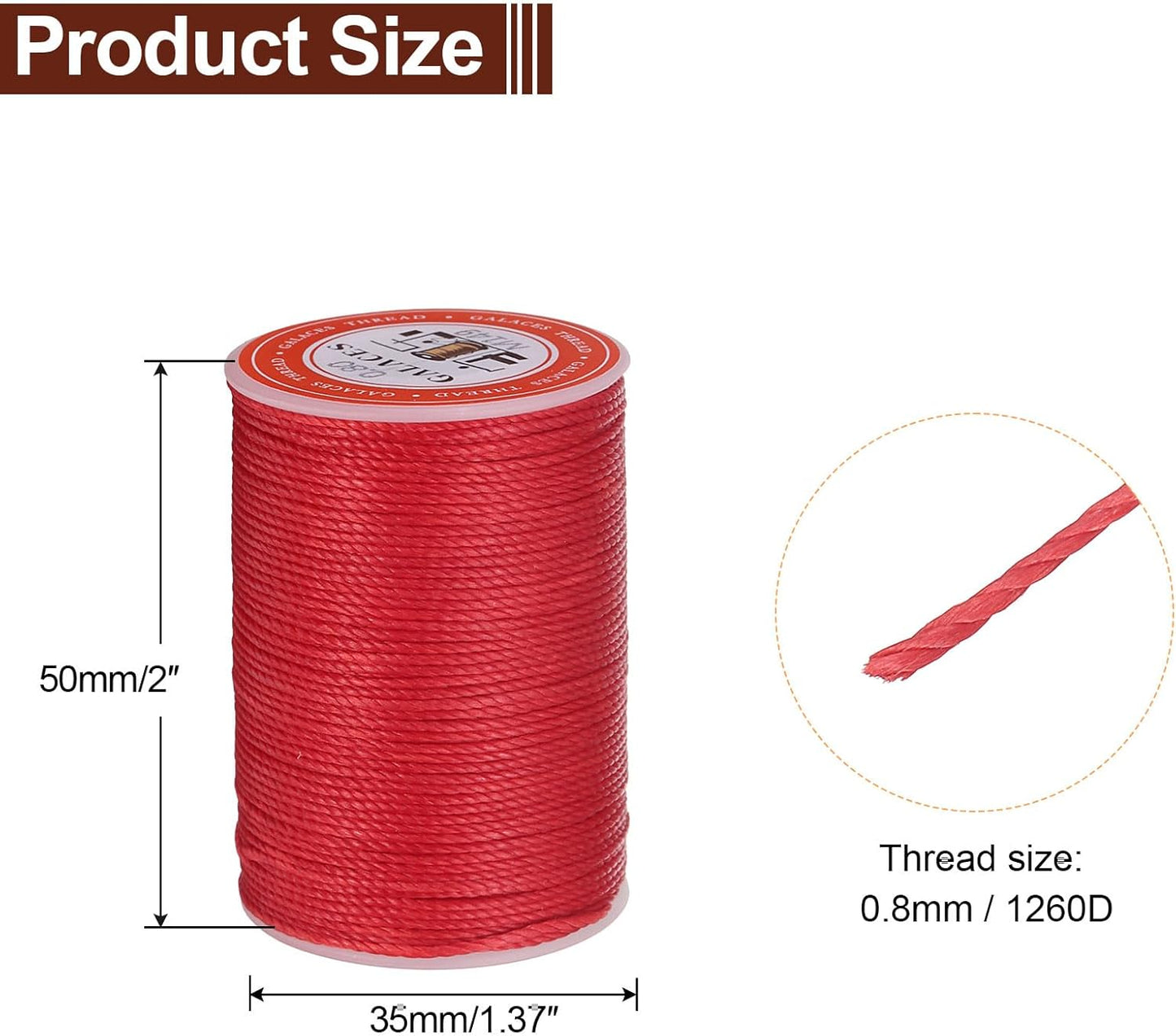 uxcell Round Leather Sewing Waxed Thread, 55m / 60 Yards Polyester Wax String, 0.80mm Wax Stitching Cord for Leather Crafts, Bookbinding, Bracelets Braided, Red, 2pcs