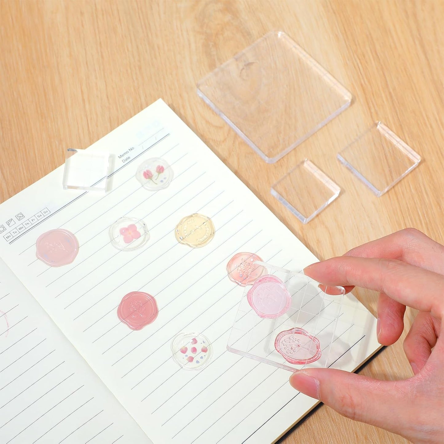 5pcs Acrylic Stamp Block, Acrylic Blocks for Stamping with Grid Lines, Assorted Sizes Stamp Block for DIY Crafts Scrapbooking Card Making Ornaments Stamping Projects