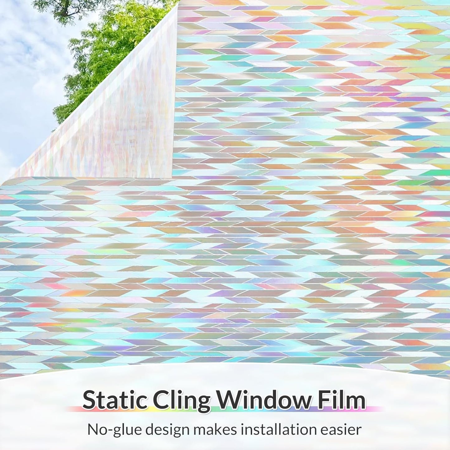 rabbitgoo Window Privacy Film with Installation Tools, Stained Glass Window Film Rainbow Prism Decorative Glass Clings for Home Decor, Static Cling Covering Sun Blocking, 17.5" x 157.4"