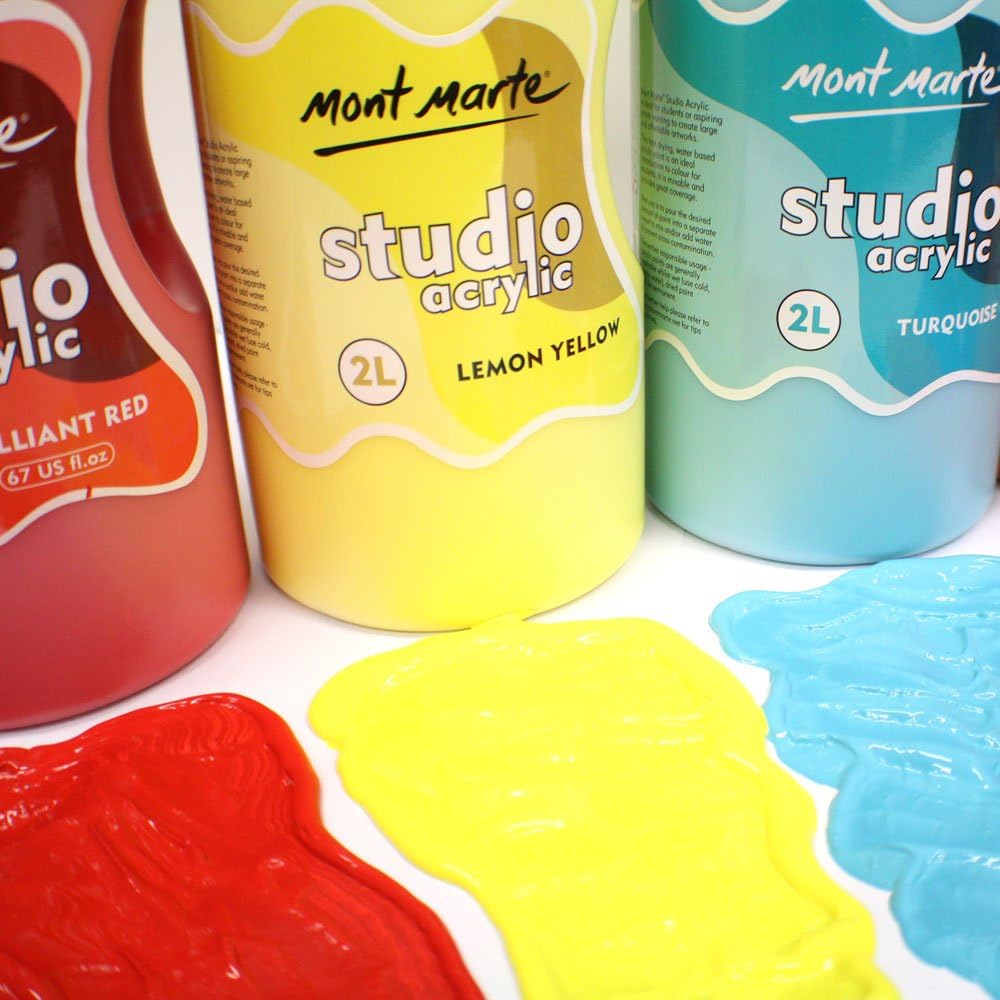 Mont Marte Discovery School Acrylic, Turquoise, 1/2 Gallon (2 Liter). Ideal for Students and Artists. Excellent Coverage and Fast Drying. Pump Lid Included.