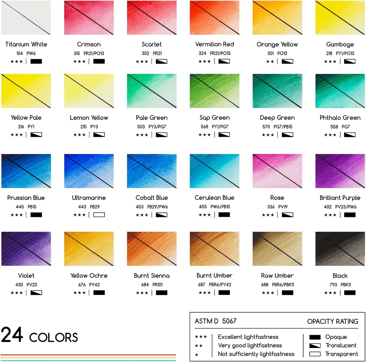 MEEDEN Watercolor Paint Tubes Set - 24 x 12ml/0.4oz Water Color Paints for Students Beginners