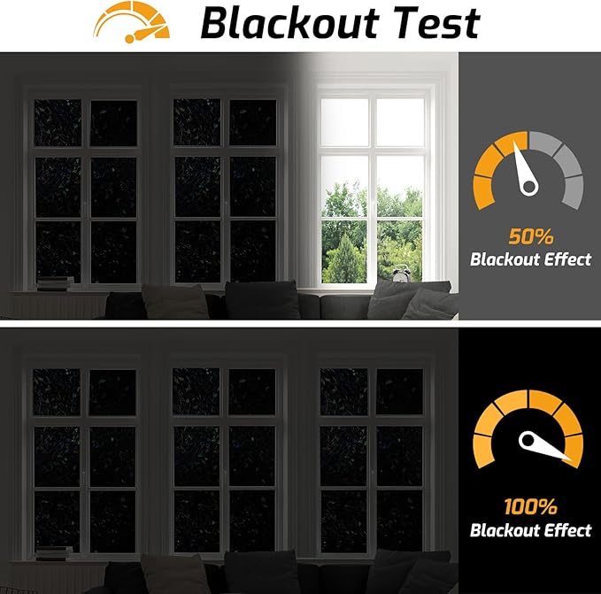 LUTE Black Out Window Film, Sun Light Blocking Window Film for Room Darkening Day Sleep, 100% UV Blocker Stained Glass Blackout Cover, Rainbow Black Out Shades Tint for Home, 35.4" x 157.4"