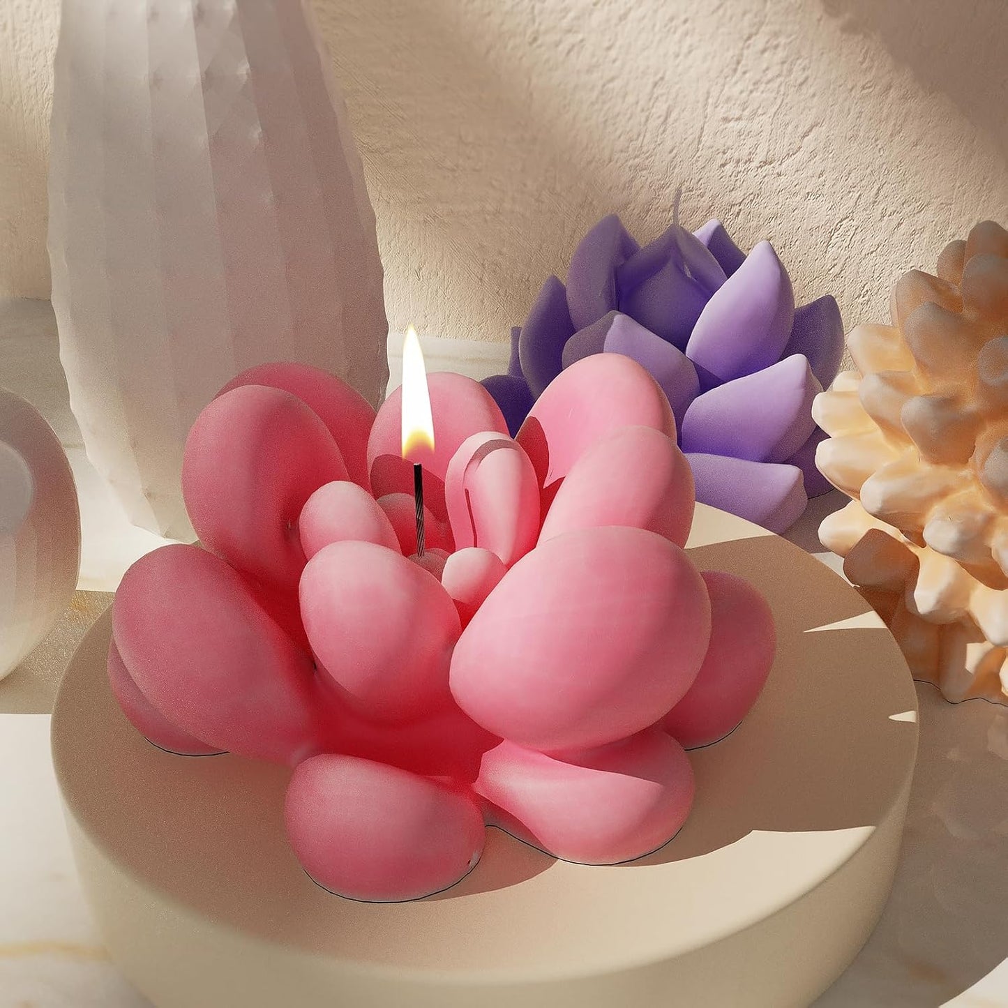 Succulent Candle Mold 16 Pcs - Resin Casting Mold for Jewelry, Clay, and Candle Making - 3D Silicone Craft Supplies