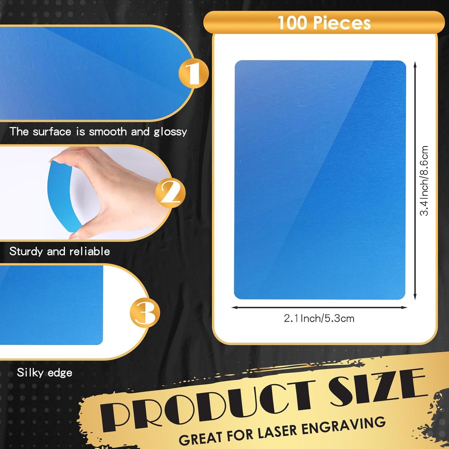 weparmeety 100 Pcs Metal Engraving Blanks Colorful Aluminum Sheet Laser Engraving Business Card Multipurpose DIY Gift Cards 86 x 54 x 0.21 mm (Blue)