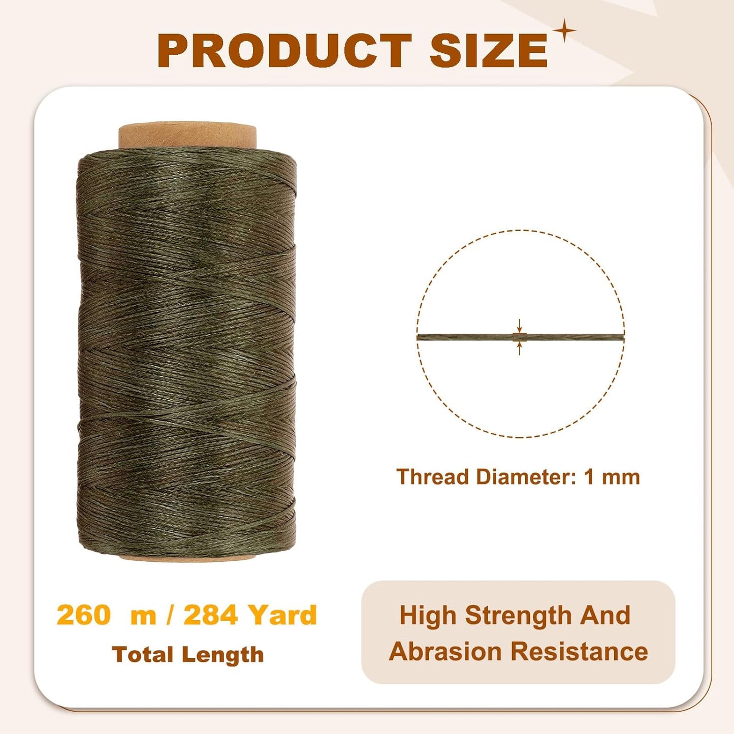 PATIKIL 284 Yard Flat Waxed Thread 150D 1mm Leather Sewing Cord for Repairing Shoes Bags Wallets Jewelry Making DIY Leather Craft, Army Green