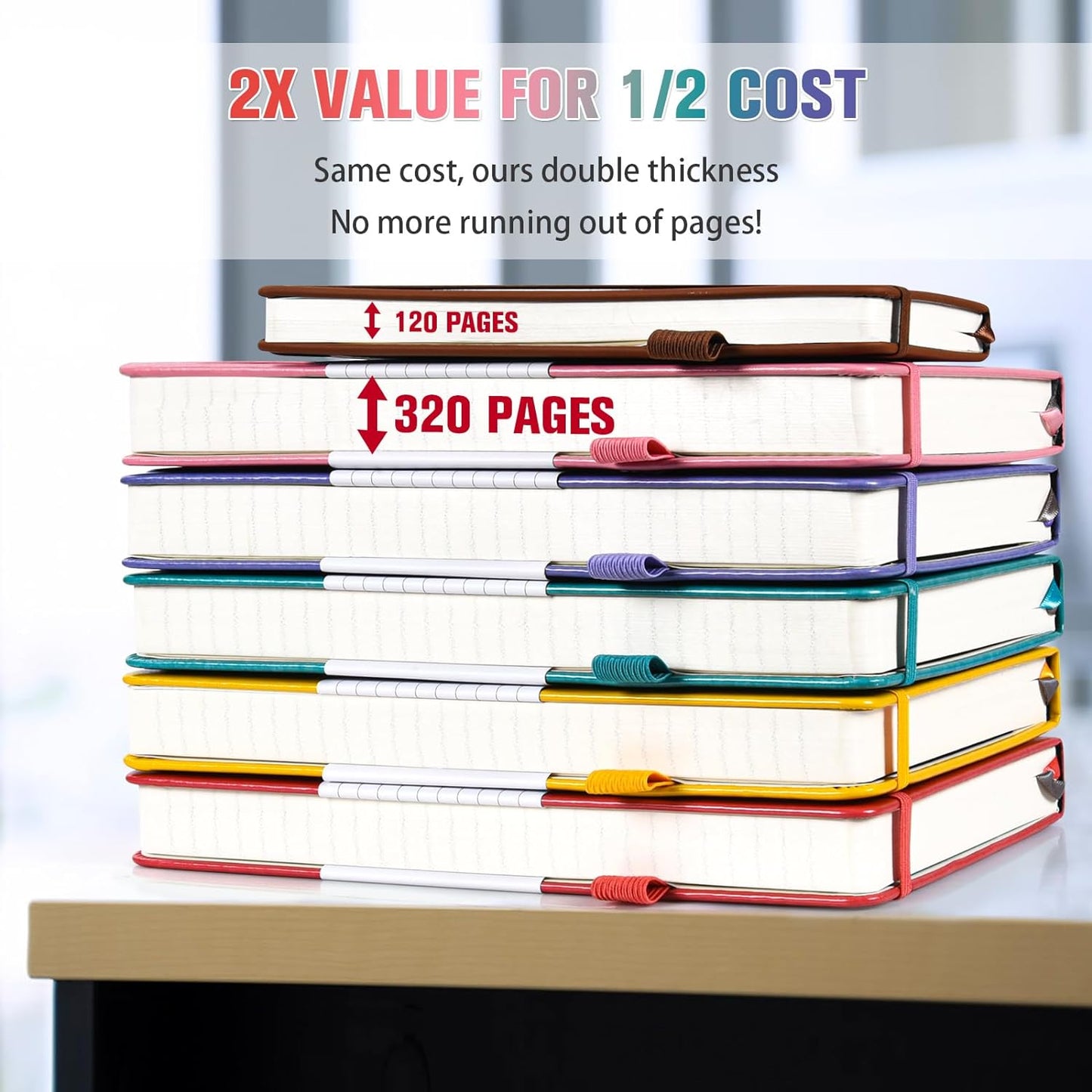 5 Pack Lined Notebook Journal for Women, 312 Numbered Pages Thick Notebooks Bulk, 100gsm No Bleed Paper Hardcover Leather Journal, College Ruled Notebook Set for Work Writing Travel, A5, Multicolor