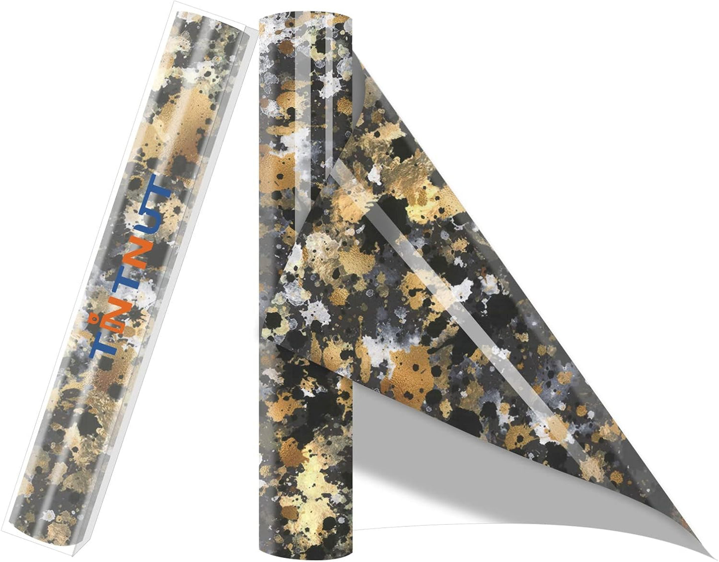 Tintnut Splash Heat Transfer Vinyl Roll - 12 Inch x 5ft Black Gold Watercolor Ink Patterned HTV Splatter Iron On Vinyl DIY T-Shirts Hats Clothes Canvas Bags