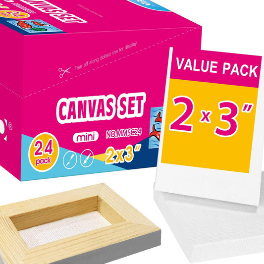 AUREUO Mini Stretched Canvas - 2x3 Inch/24 Pack - 2/5 Inch Profile Small Square Canvas - Gift Set Bulk Pack Canvases for Acrylic Painting & Craft