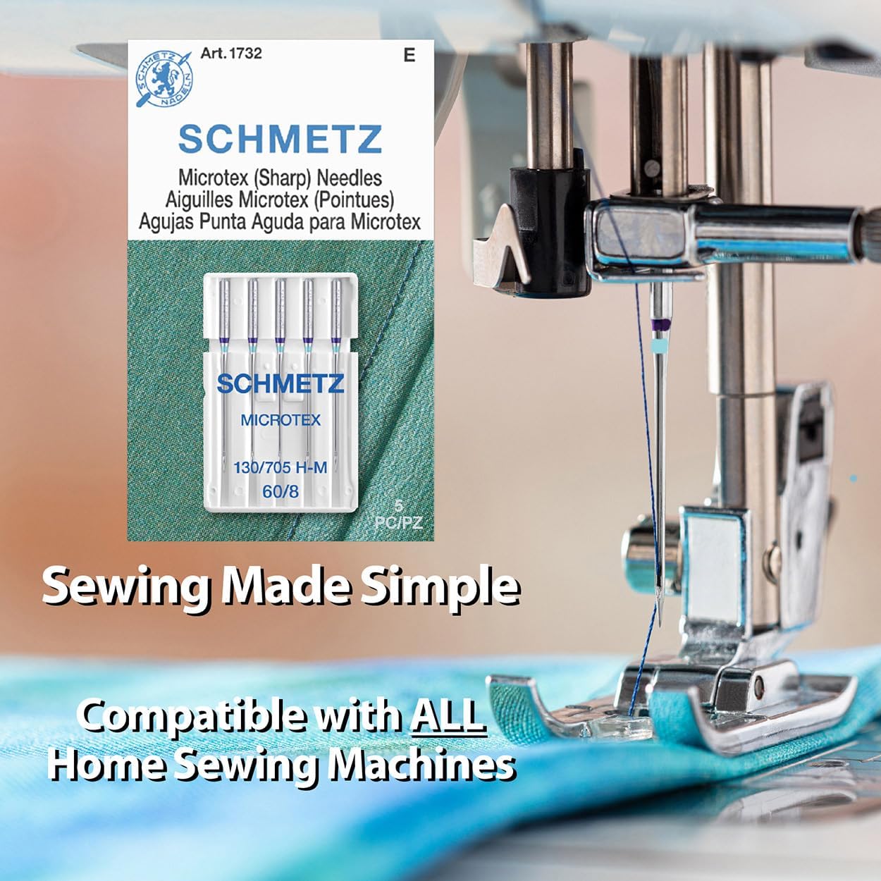SCHMETZ Microtex Sharp Sewing Machine Needles - Quilting & Topstitching Supplies, Size 60/8, Box of 100 Needles