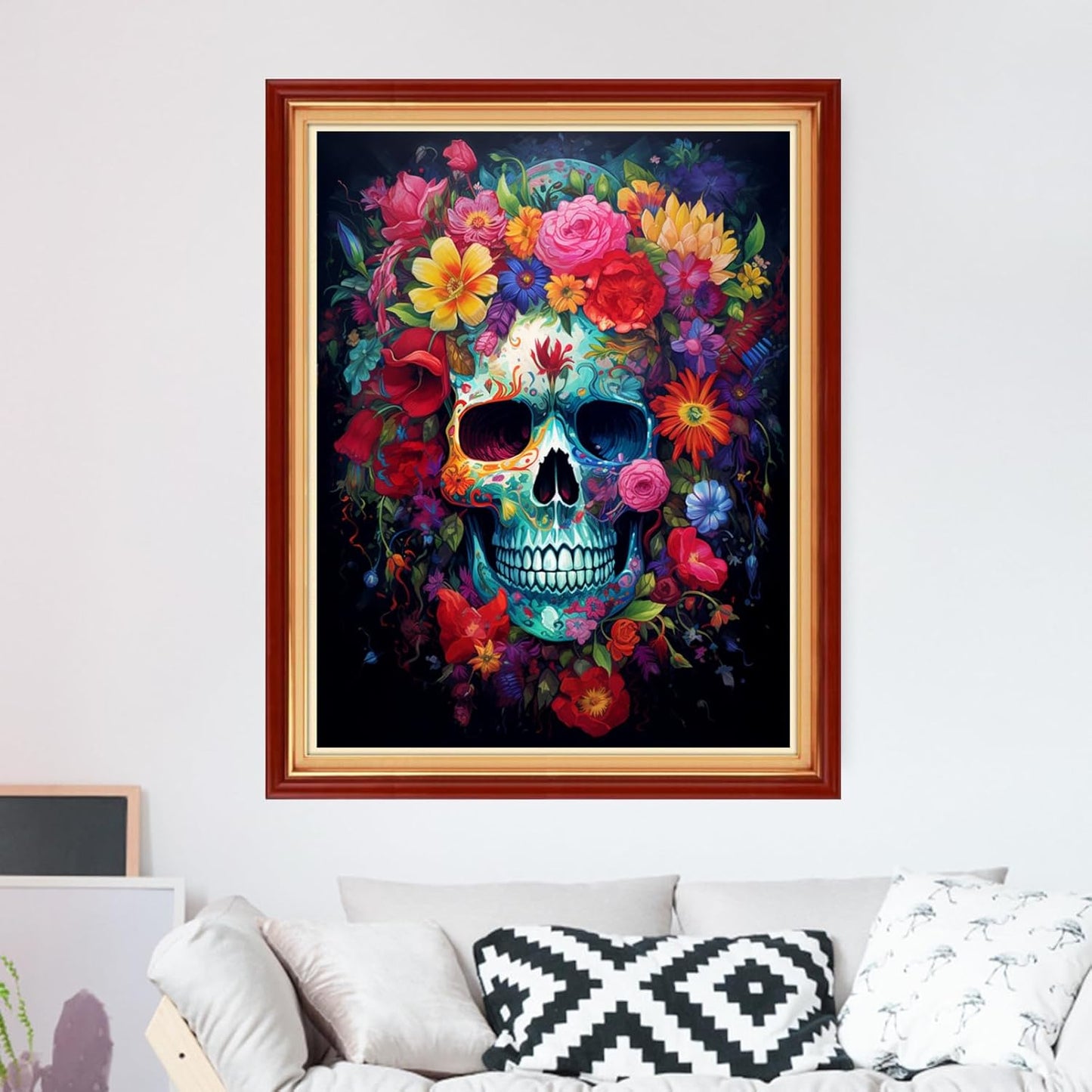 Foxdiviy Stamped Cross Stitch Kits for Beginners Full Range of Cross Stitching 11 CT Printed Cross Stitch Kits for Kids Adults Cross Stitch Patterns Needlepoint Kits-ColorSkeleton Flowers 16x20 inch