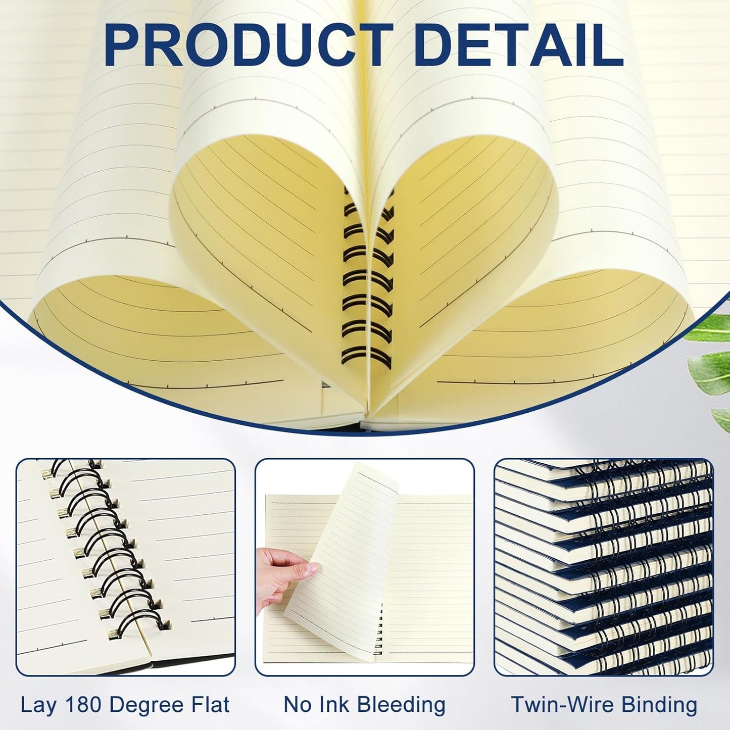 Yahenda 2 Pcs Spiral Notebook Bulk A5 Journal Lined 8.3'' x 5.5'' Writing Composition Paper Small Notepad Subject Notebook for Students Office Business Back to School Supplies (Deep Blue)