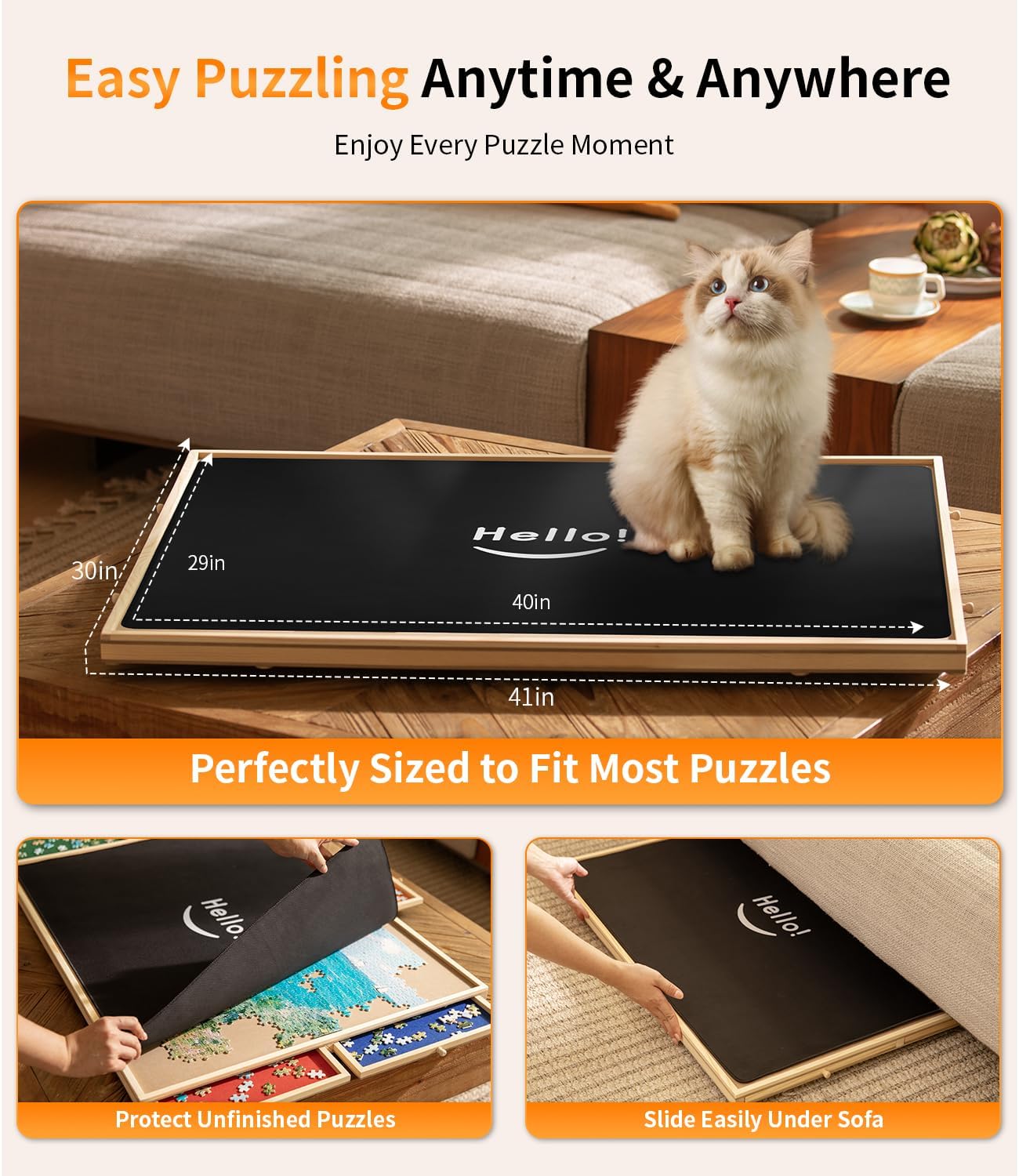 2000 Piece Rotating Puzzle Board Pro, 40" x 29" with 6 Drawers, Rubber Cover Mat, 360° Lasy Susan, Sort-Wise Colorful Felt Drawers & 4 Trays, Wooden Jigsaw Puzzle Table, Birthday Gifts for Mom