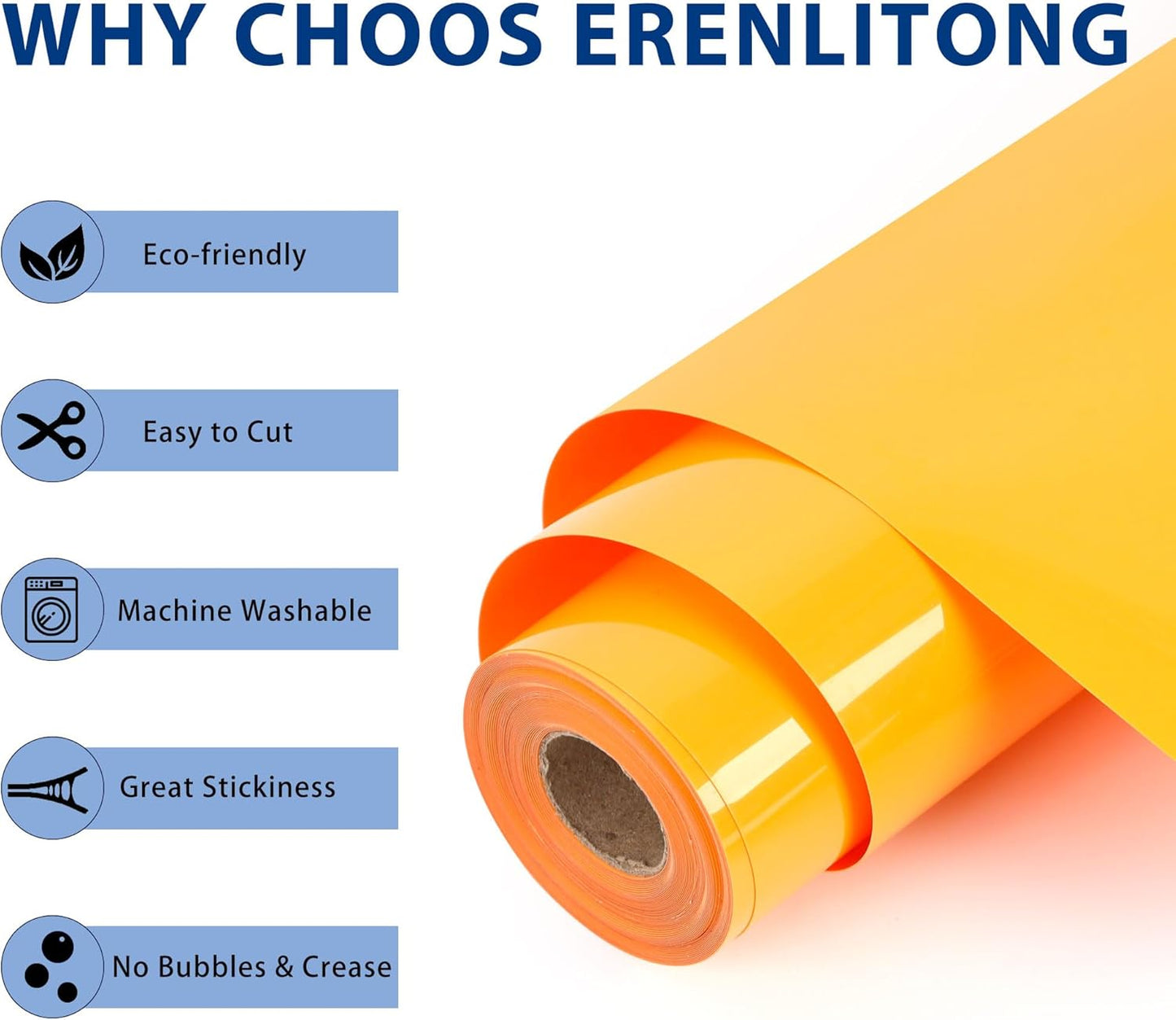 RENLITONG Yellow Orange Iron on Vinyl 12Inch by 50ft Roll HTV Heat Transfer Vinyl for T-Shirt HTV Rolls for All Cutter Machine - Easy to Cut & Weed for Heat Transfer Design