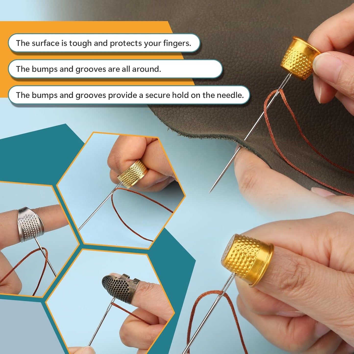 ZMAAGG Thimbles for Hand Sewing, 8 PCS Sewing Thimble Kit, Metal Finger Protectors, Thimble Ring for Hand Quilting and Embroidery