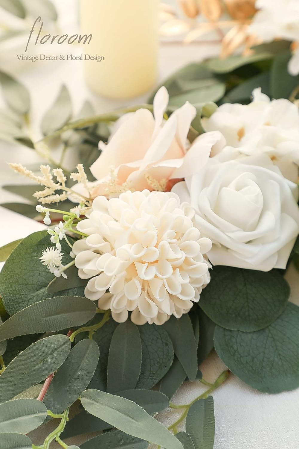 Floroom Artificial Dahlia Flowers 25pcs Real Looking Cream Foam Fake Roses with Stems for DIY Wedding Bouquets Bridal Shower Centerpieces Floral Arrangements Party Tables Home Decoration