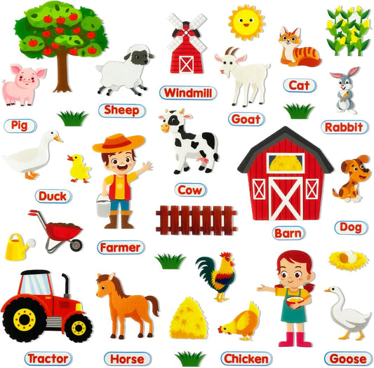 Felt Flannel Board Story Pieces for Toddlers Preschool, Kids Interactive Storytelling Teaching Play Kits with Words Felt Pieces (New Farm)