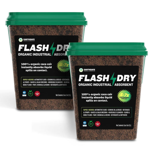 FlashDry All Purpose Organic Industrial Absorbent - 5 Liter Bucket, Case of 2- Instantly Absorbs Liquid Spills - Safer and 5-7x More Absorbent Than Clay - Lightweight & Refillable - OSHA Compliant