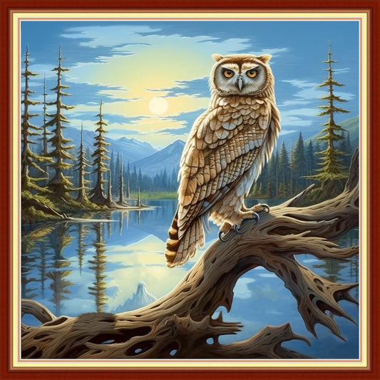 Foxdiviy Stamped Cross Stitch Kits for Beginners Full Range of Cross Stitching 11 CT Printed Cross Stitch Kits for Kids Adults Cross Stitch Patterns Needlepoint Kits-Owl Scenery 18x18 inch