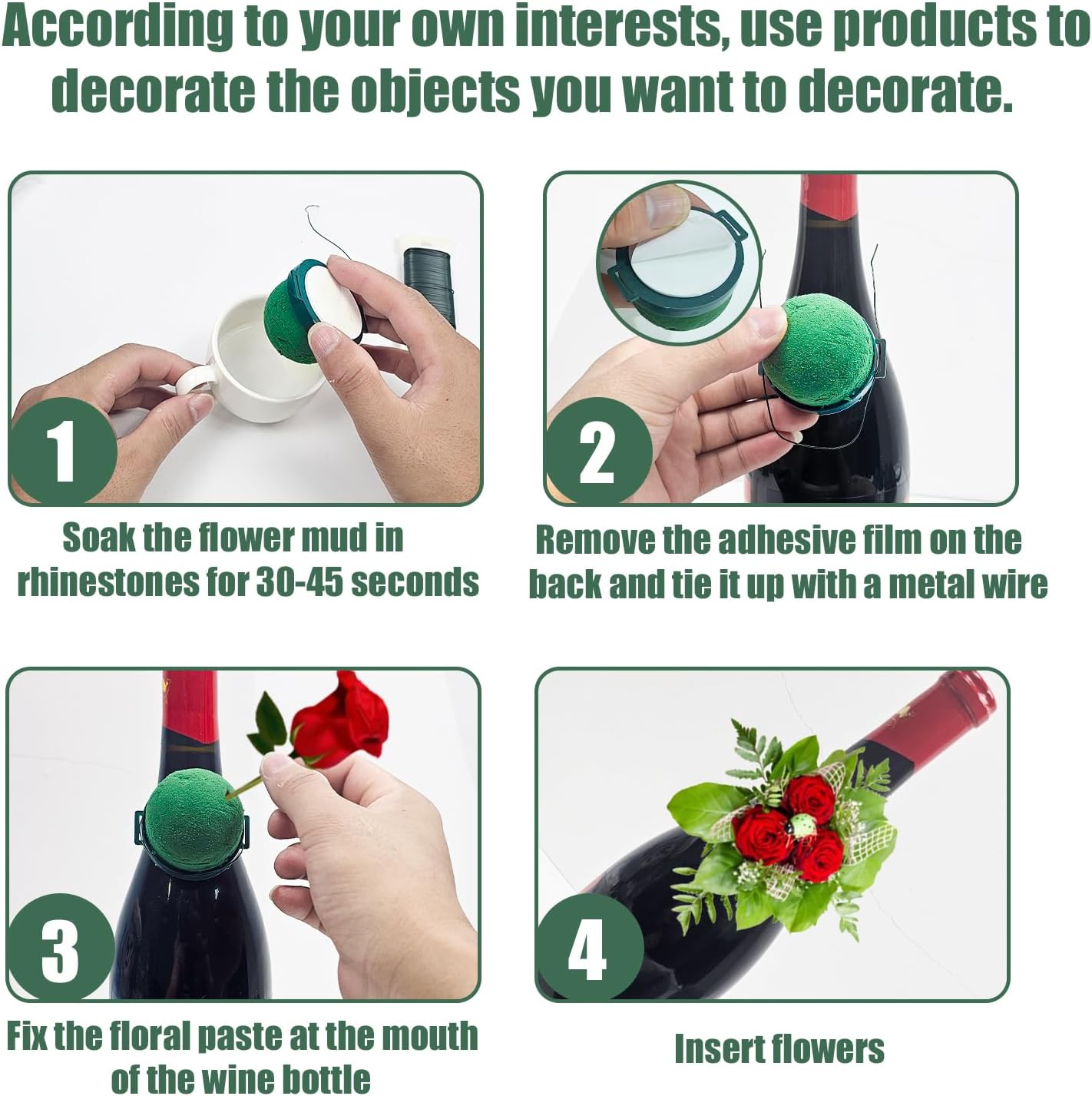 12 Pack Floral Foam Holder Mini Round Hemisphere Floral Foam Blocks with Wire and Tape for Table Wedding Party Wine Flower Bottle Decor