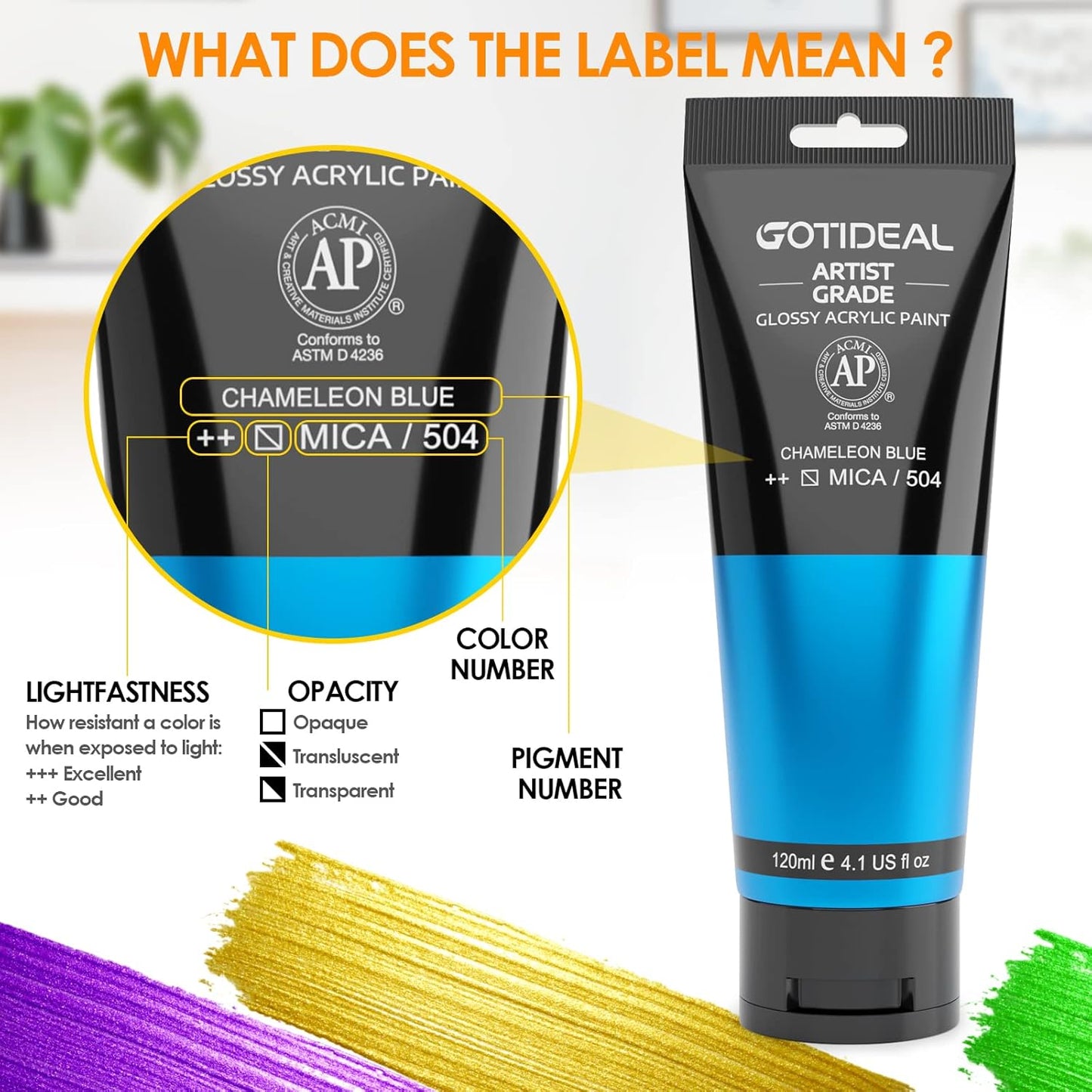 GOTIDEAL Iridescent Acrylic Paint Chameleon Blue Tubes(120ml, 4.1 oz) Non Toxic Non Fading,Rich Pigments for Painters, Adults & Kids, Ideal for Canvas Wood Clay Fabric Ceramic Craft Supplies