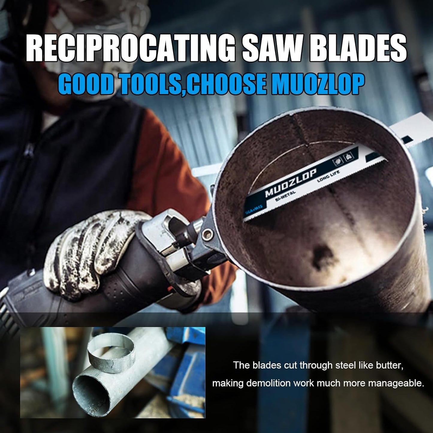 5 Pack 12 inch Reciprocating Saw Blades Set,8+10 TPI High Carbon Saw Blades,Metal Saw Blades with Organizer Case (5, 8+10TPI/300mm)