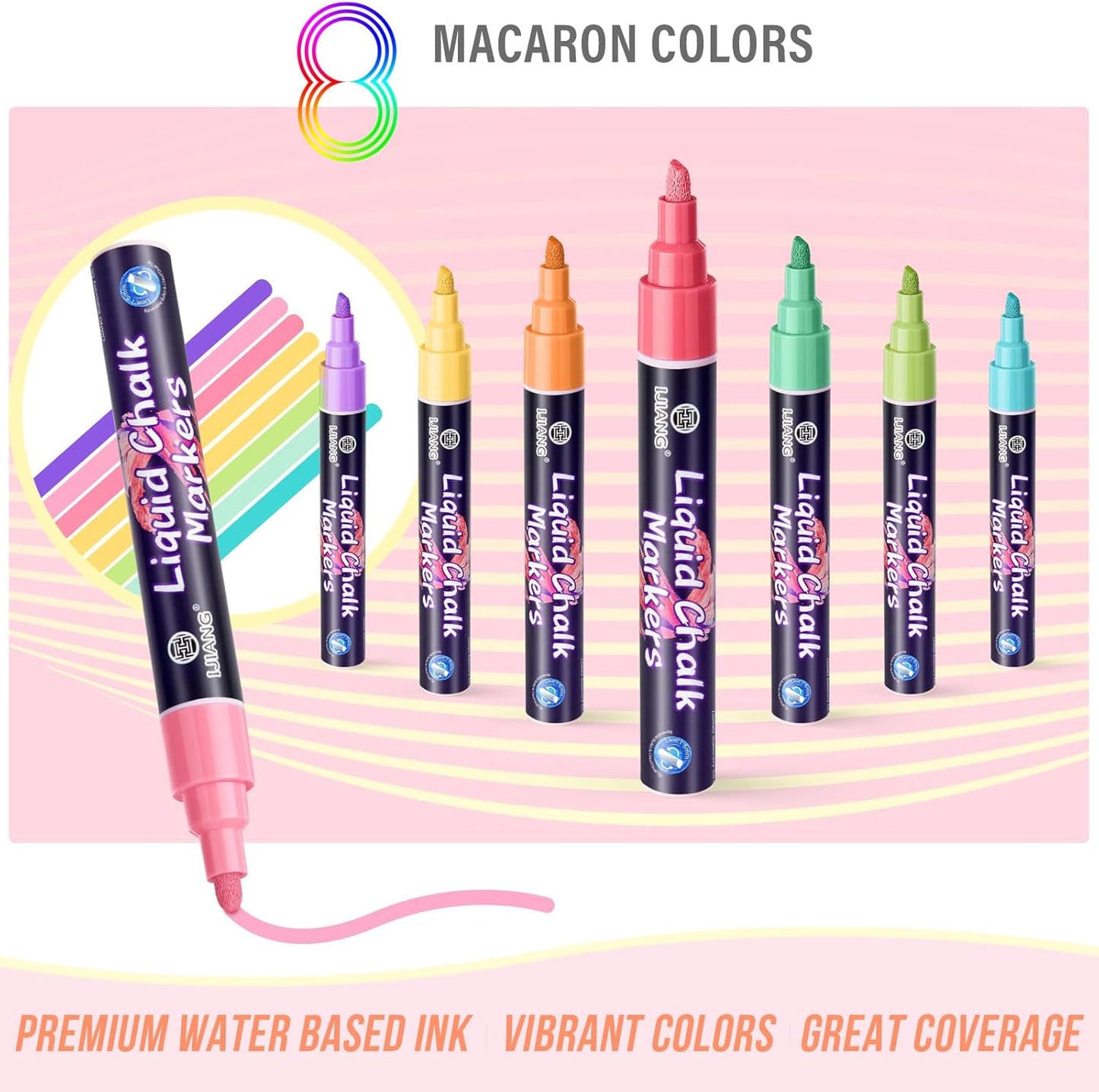 Pastel Chalk Markers Erasable for Chalkboard, Liquid Chalk Marker 8 Colors with 6mm Reversible Bullet & Chisel Tip, Dust Free Chalk Pens for Window, Blackboard, Whiteboard, Calendar, Mirror, Glass