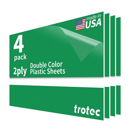 Trotec TroLase | 12"x20"x1/16", 4 Pcs | Bright Green/White | 2 Ply | Modified Acrylic | Laser Engraving Double Color Plastic Sheet | Engraving Blanks for Laser, Saw, Guillotine | Made in USA